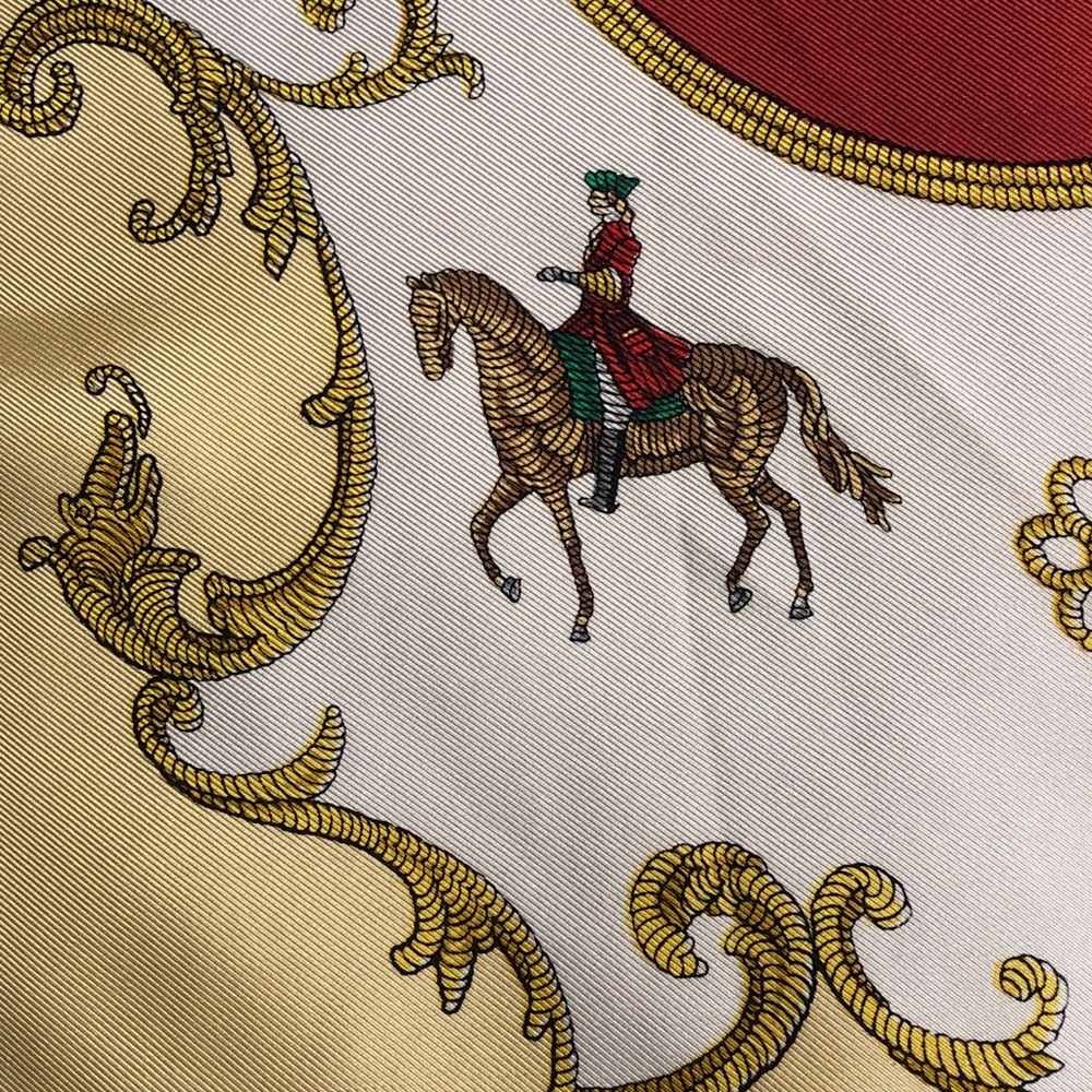 Equestrian Crest Print Silk Scarf - Red, Cream, Gold - Picture 4 of 5